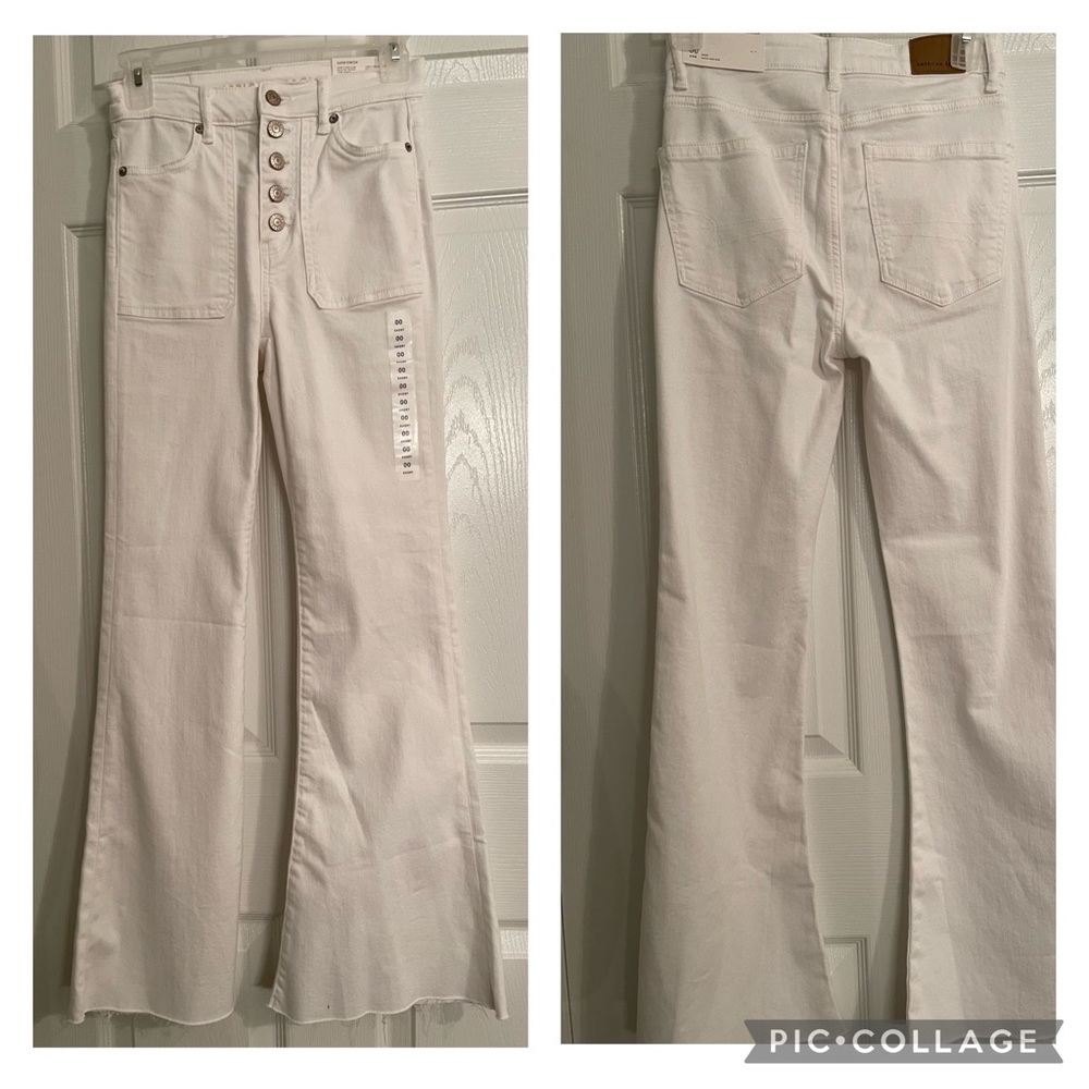 American Eagle, high rise, white flare jeans. Size 00 short.